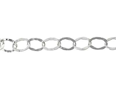 Sterling Silver 6.5mm Hammered Oval Trace Chain, 18"/45cm, 100% Recycled Silver