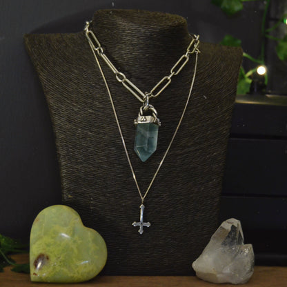 Sterling Silver and Fluorite Crystal Pendant Necklace – Handcrafted Boho Design