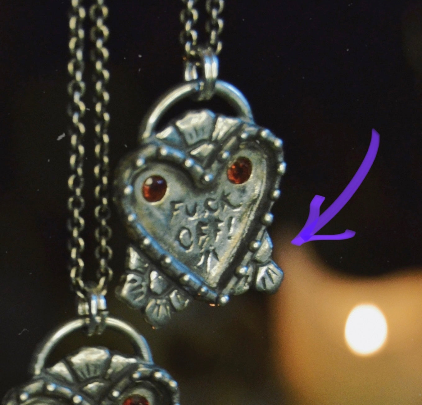 Sterling Silver Heart Pendant with Garnets – Handcrafted Engraved Statement Necklace