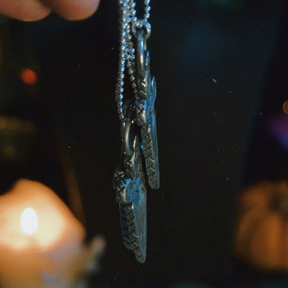 Silver Dagger Pendant Necklace – Gothic Blade Design with Feminine Figure Detailing