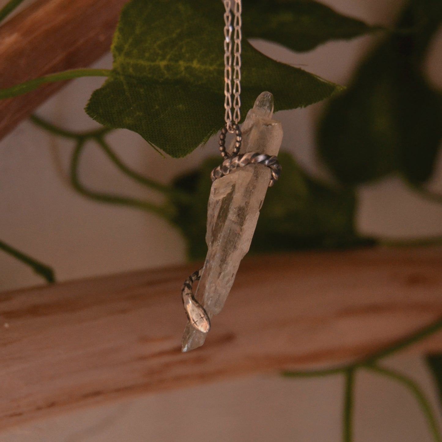 'Spirit' starry-eyed green amethyst snake pendant and chain necklace