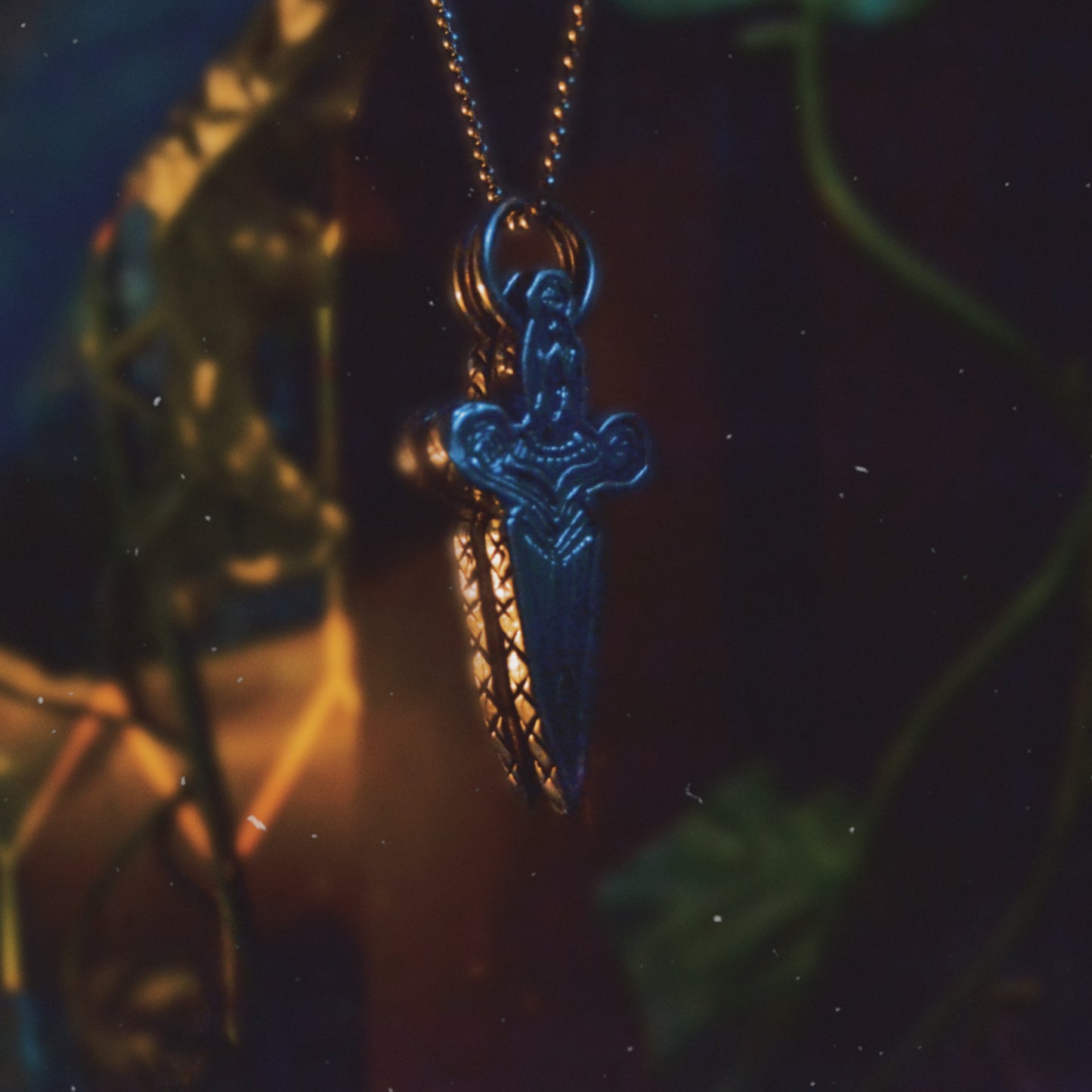 Silver Dagger Pendant Necklace – Gothic Blade Design with Feminine Figure Detailing
