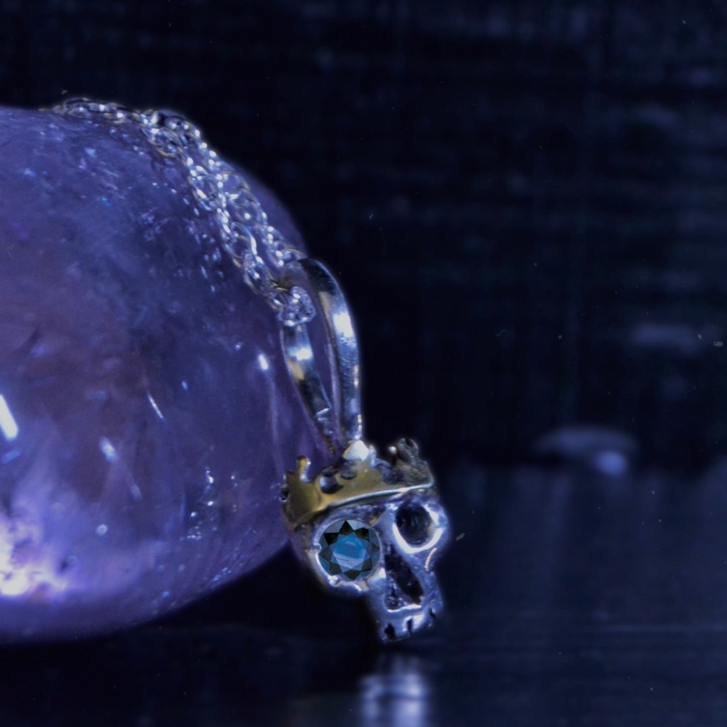 Sterling Silver Skull Pendant with Brass Crown and choice of gemstone – Gothic Necklace - made to order